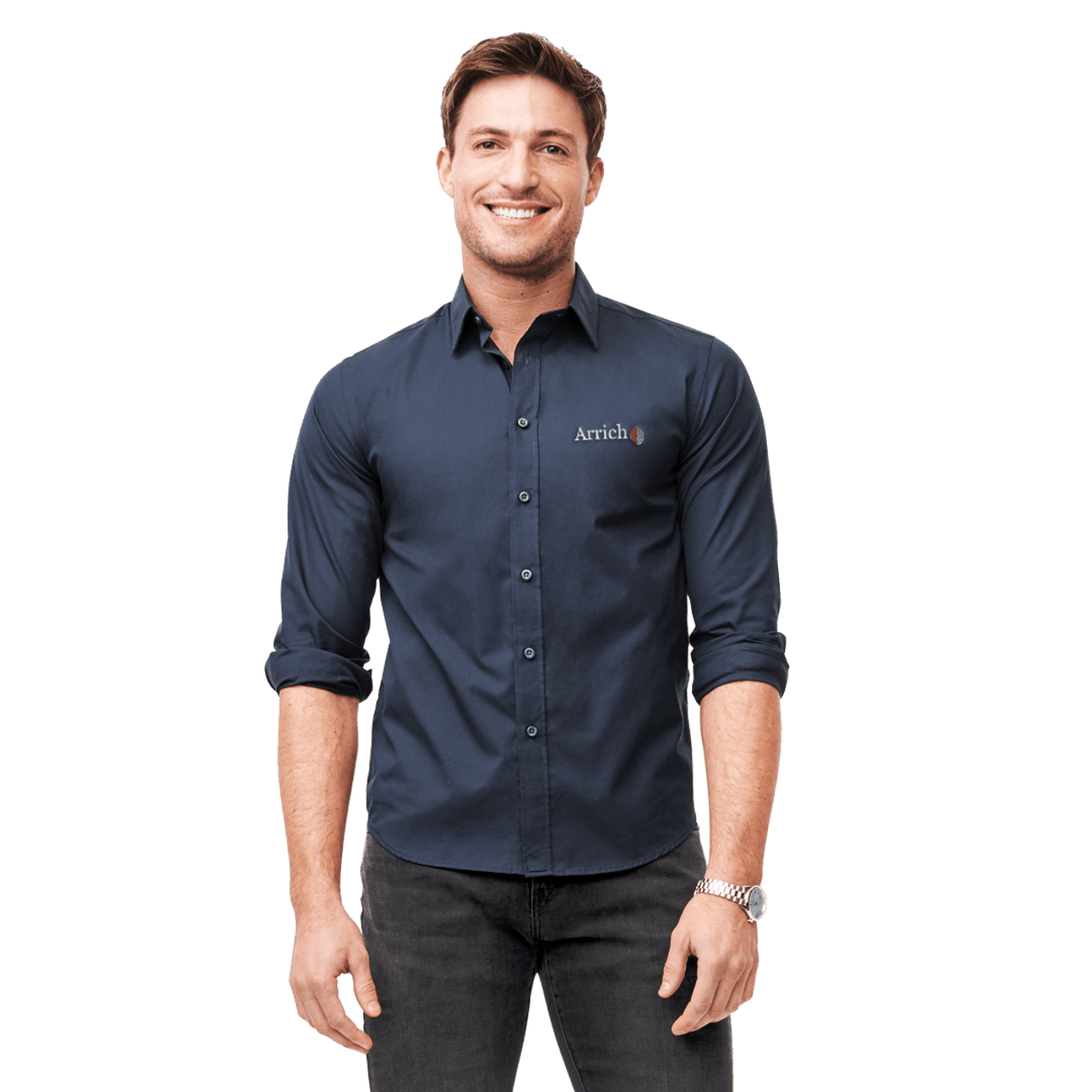 Embroidered Castello Wrinkle-Free Long Sleeve Slim Fit Shirt - Mens