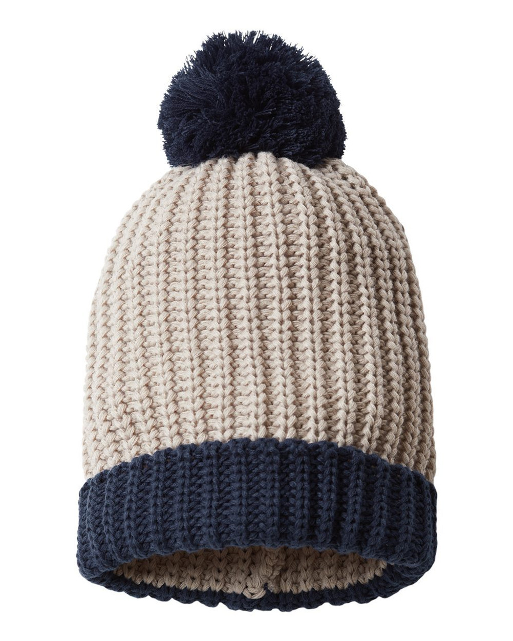 Custom Embroidered Chunky Cable with Cuff & Pom Beanie - 143R