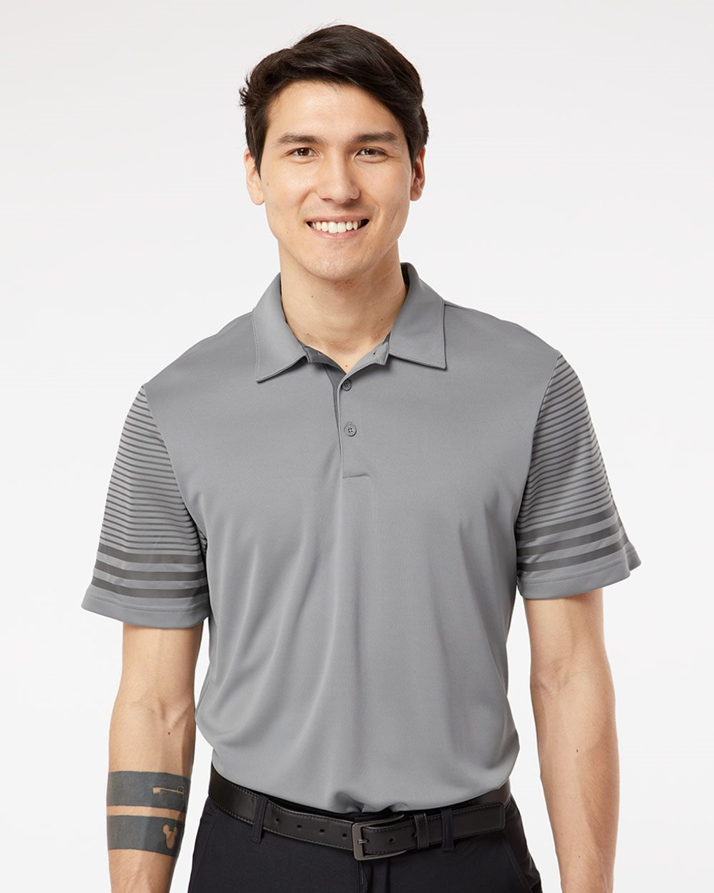 Embroidered Striped Sleeve Polo - A490