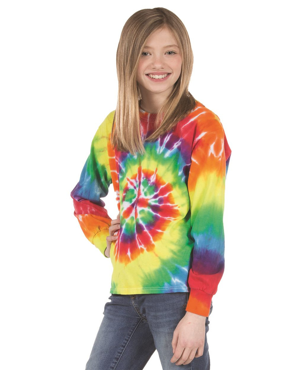 Custom Youth Multi-Color Spiral Tie-Dyed Long Sleeve - 24BMS