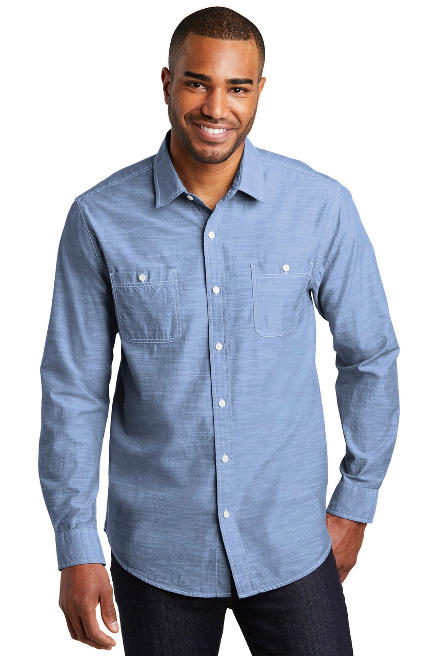 Embroidered Port Authority Slub Chambray Shirt. W380