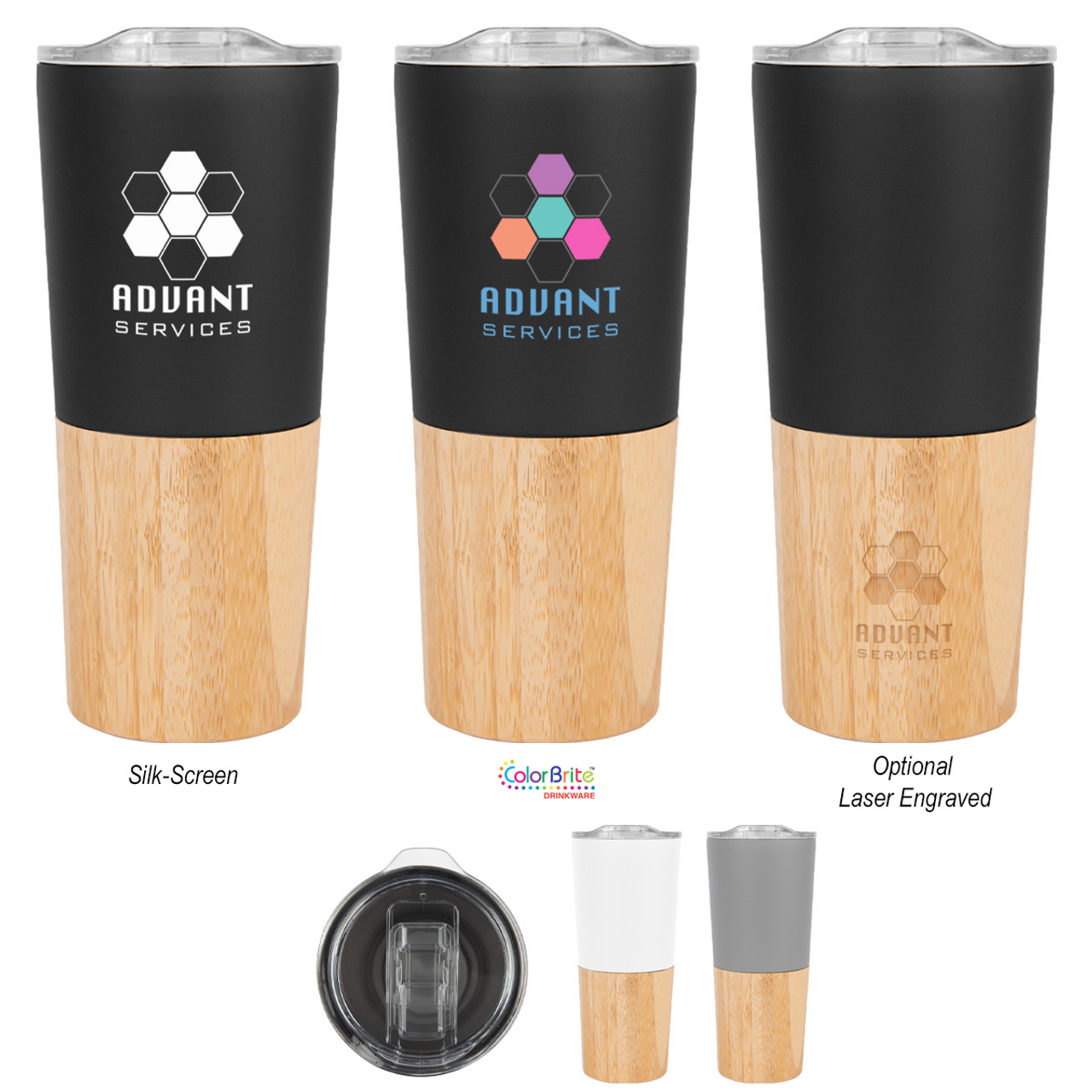 Custom 16 Oz. Marlow Stainless Steel Tumbler With Bamboo Base 50024