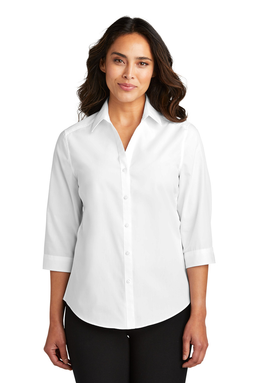 Embroidered Port Authority Ladies 3/4-Sleeve Carefree Poplin Shirt. LW102