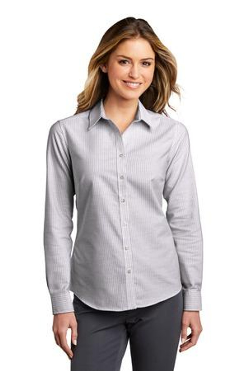 Embroidered Port Authority Ladies SuperPro Oxford Stripe Shirt. LW657