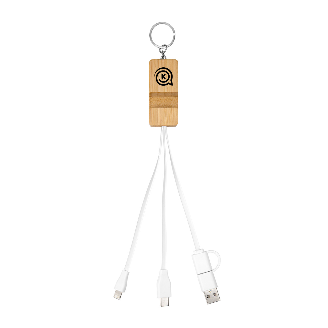 Custom BAMBOO PHONE HOLDER KEYRING WITH CHARGING CABLES 26444