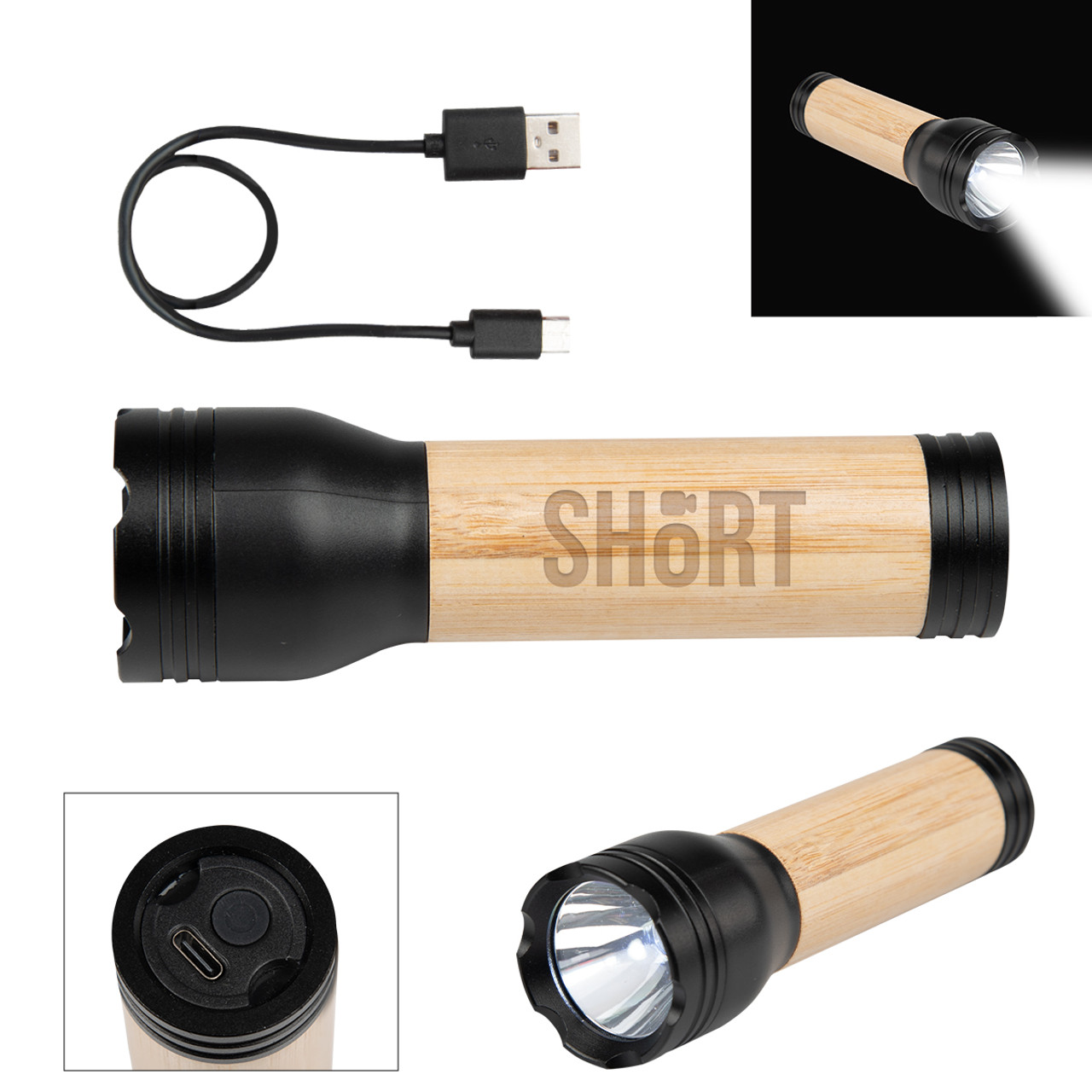 Custom Bamboo Rechargeable LED Flashlight 20048