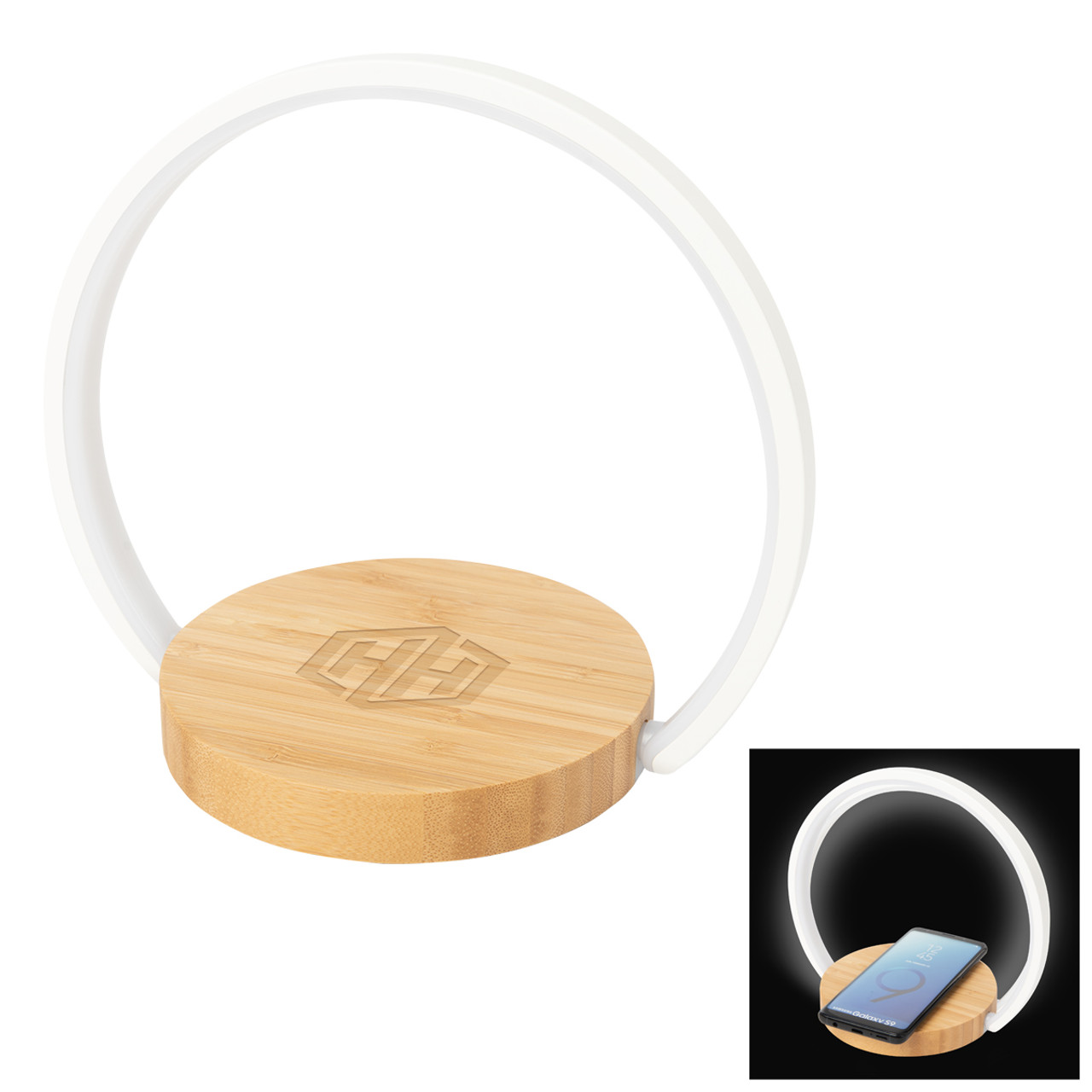 Custom Bamboo Wireless Charger Night Light 28557