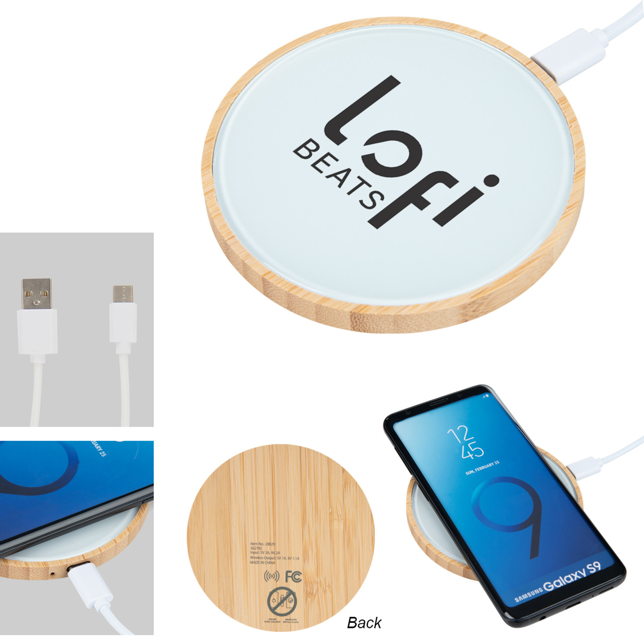 Custom 10W Glass & Bamboo Wireless Charger 28829