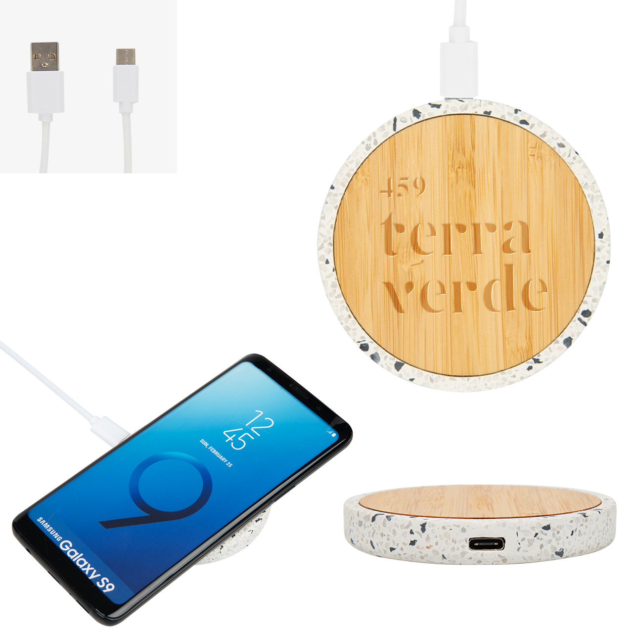 Custom 10W Terrazzo & Bamboo Wireless Charger 26556