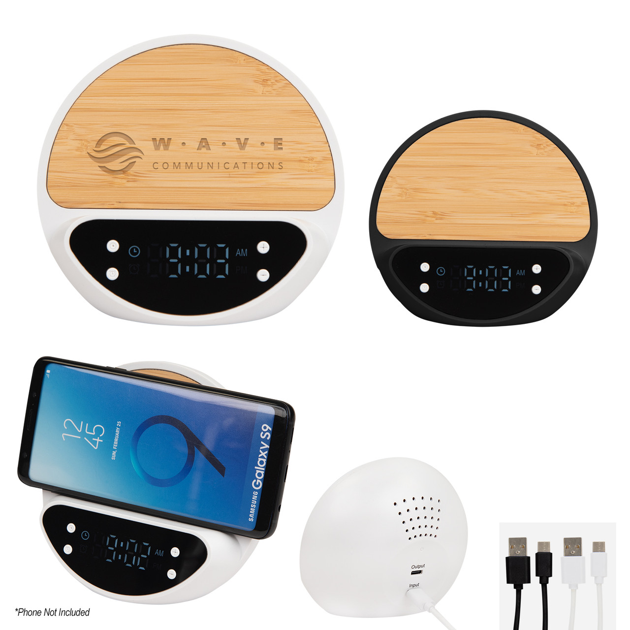 Custom 10W Bamboo Wireless Charger With Digital Clock 26521