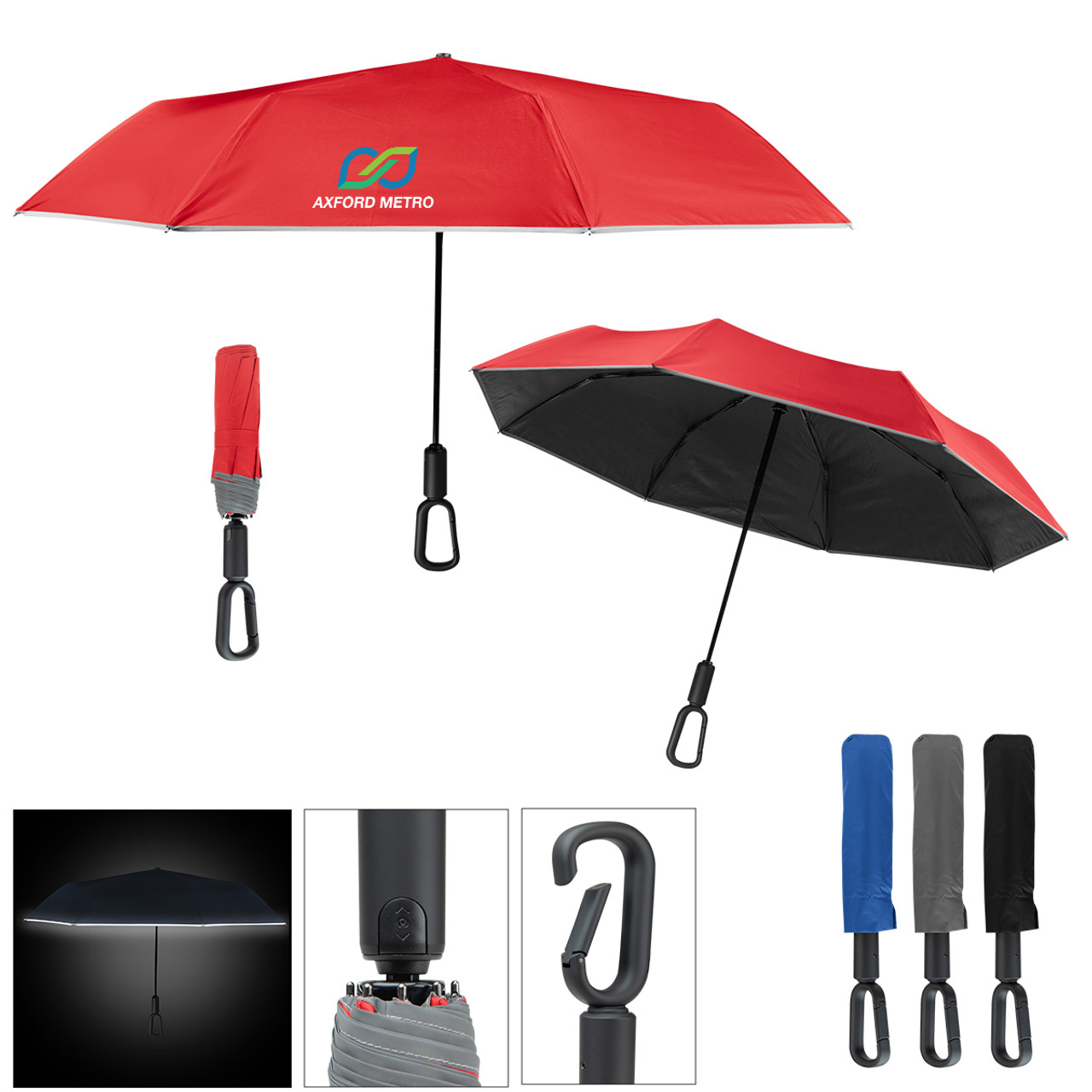 Custom 46" Arc Reflective Umbrella With Carabiner Handle 45009