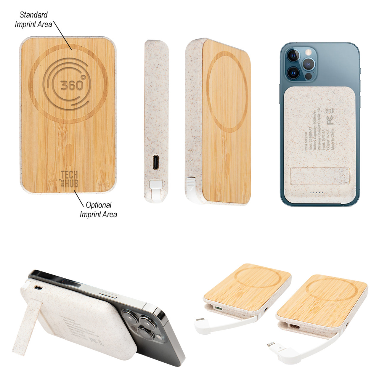 Custom Mag Max Bamboo Wireless Charger Power Bank 25165