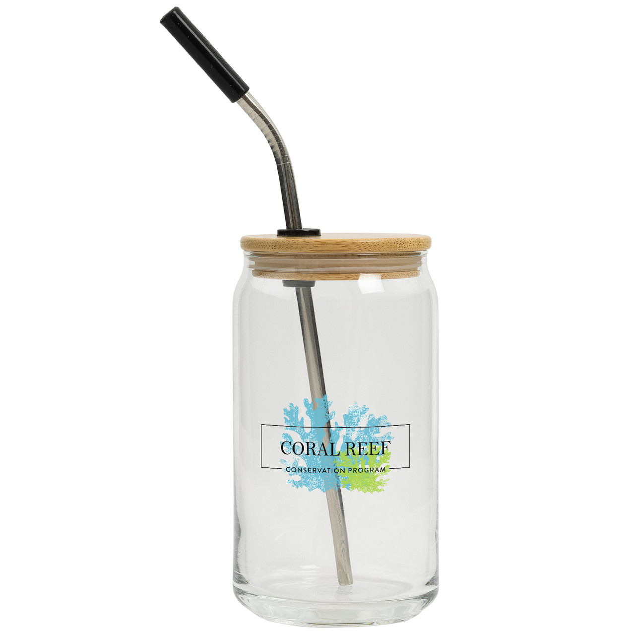 Custom 16 Oz. Full Color Can Glass With Bamboo Lid 60055