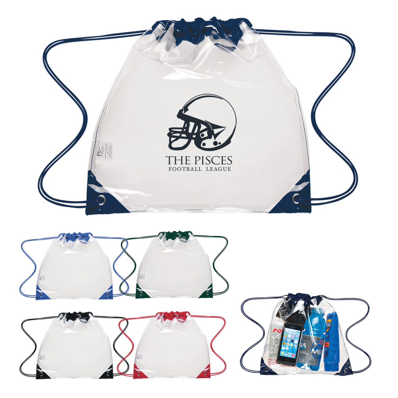Custom Touchdown Clear EVA Drawstring Backpack 33606