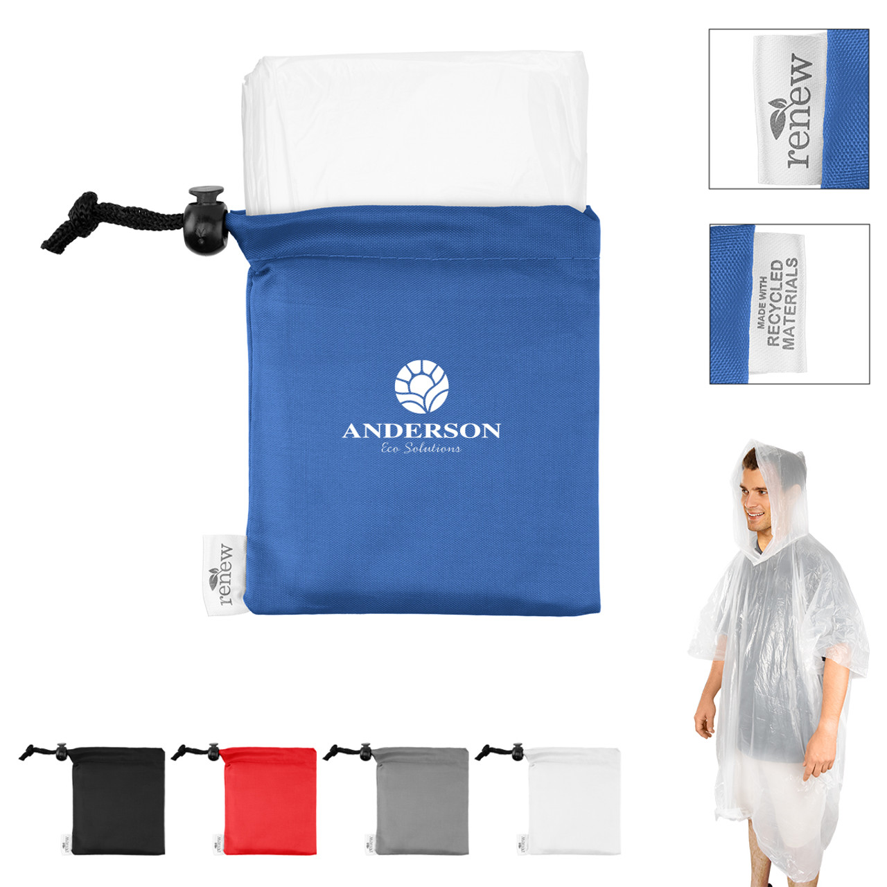 Custom PE Poncho With rPET Pouch 7756