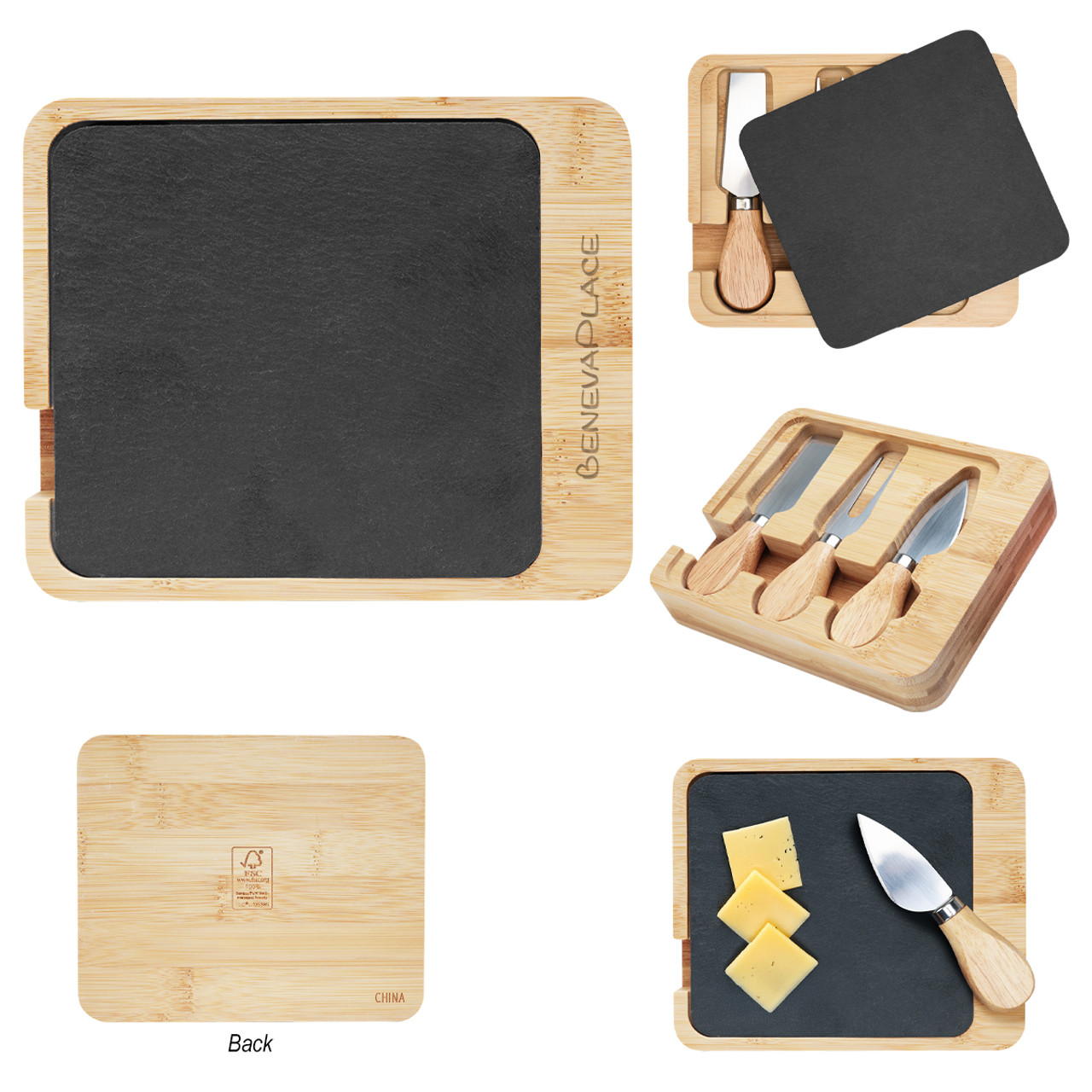 Custom Slate & Bamboo Cheese Server Set 75069