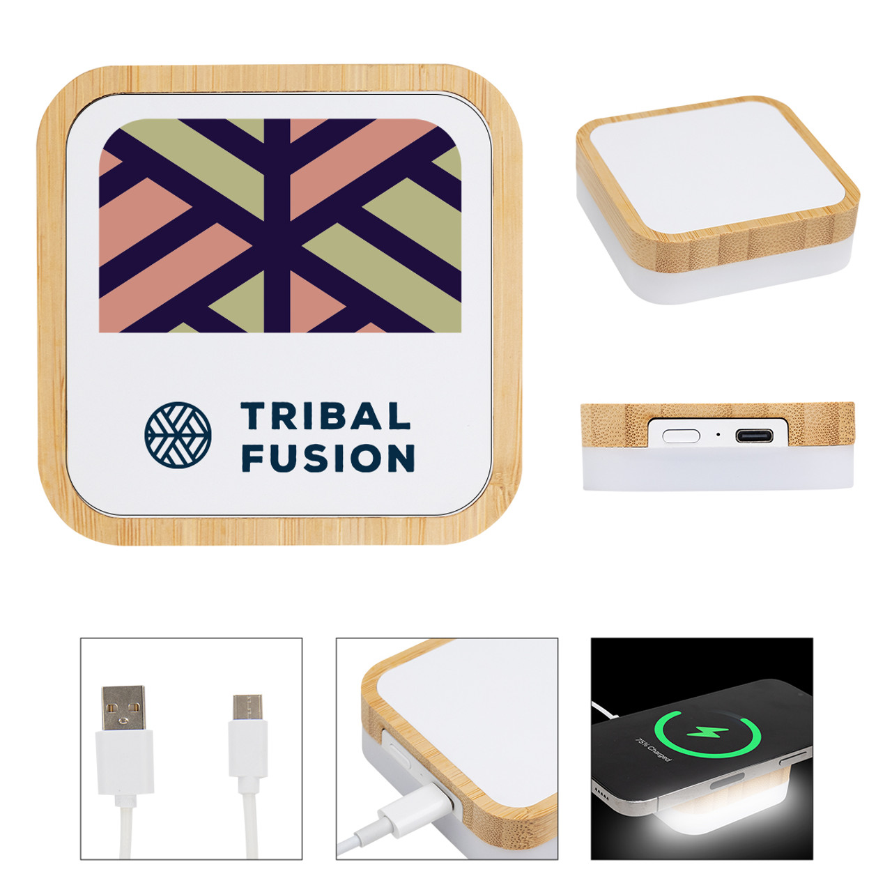 Custom Bamboo Wireless Charger Night Light 25224