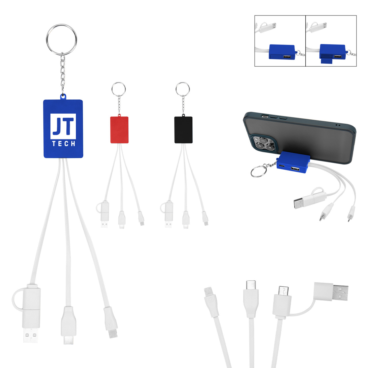 Custom Multi-Charging Cable USB Hub Keyring 25269