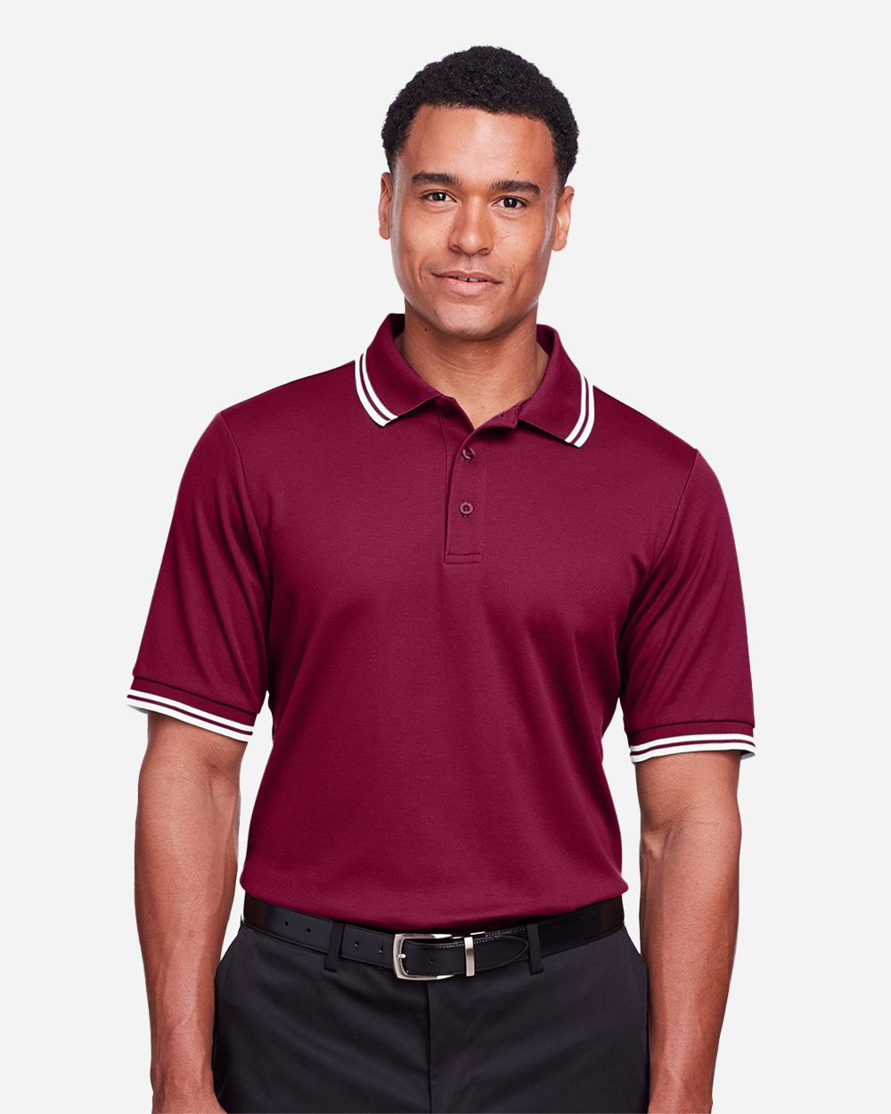 Embroidered Men's CrownLux Performance® Plaited Tipped Polo - DG20C