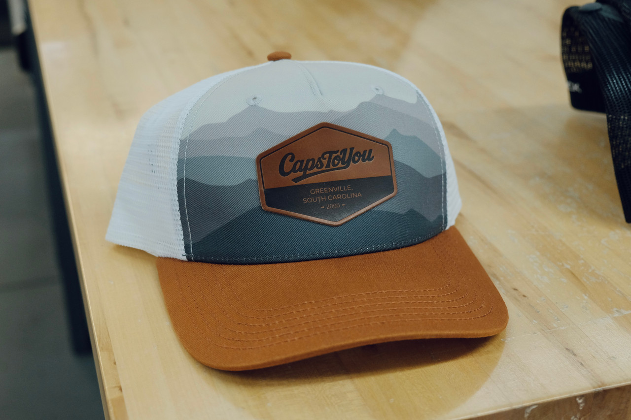 Custom Printed Front Trucker Cap - Leather Patch