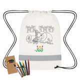 Custom Lil' Bit Reflective Coloring Drawstring Bag With Crayons 3300