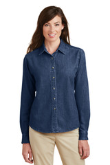 Embroidered Port & Company - Ladies Long Sleeve Value Denim Shirt. LSP10