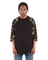 Custom Unisex Three-Quarter Sleeve Camo Raglan T-Shirt - SHRAGCM
