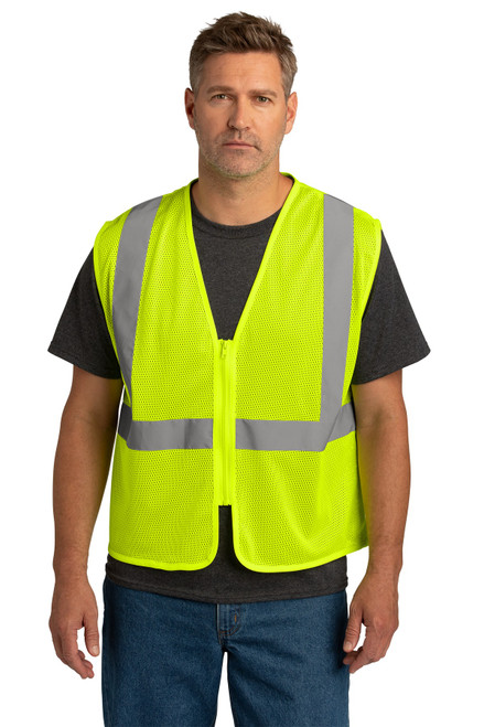 Embroidered CornerStone ANSI 107 Class 2 Economy Mesh Zippered Vest. CSV101