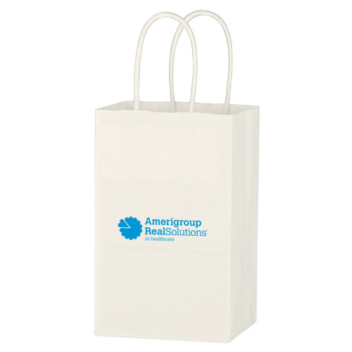 Custom Kraft Paper White Shopping Bag - 5-1/4" x 8-1/4" 3910