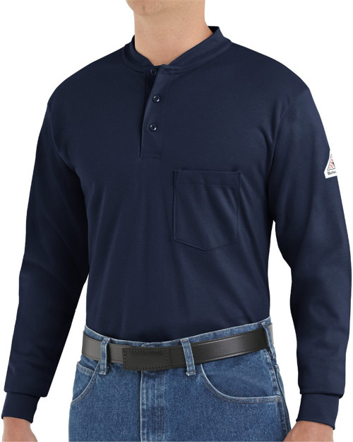 Custom Long Sleeve Tagless Henley Shirt - Tall Sizes - SEL2T