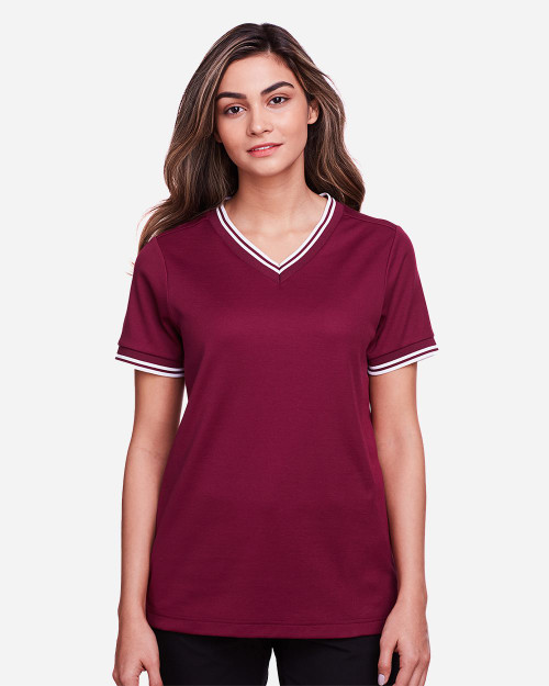 Embroidered Women's CrownLux Performance® Plaited Tipped V-Neck Shirt - DG20CW