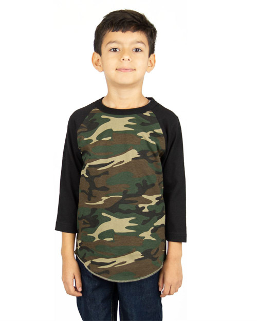 Custom Youth Three-Quarter Sleeve Camo Raglan T-Shirt - SHRAGCY