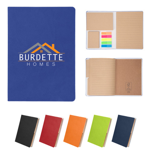 Custom Theo Recycled PU Notebook With Kraft Paper and Sticky Notes 65053