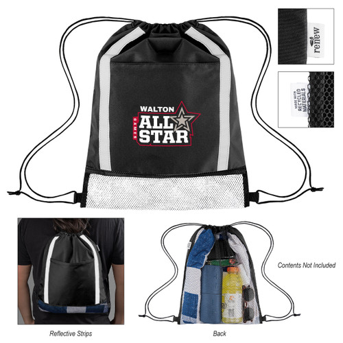 Custom Game Time rPET Reflective Drawstring Bag 35144