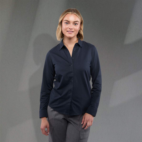 Embroidered TATRA Eco Long Sleeve Knit Button Up Shirt-Womens