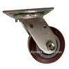 Four Inch Stainless Steel Swivel Caster with Maroon on Gray Wheel