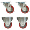 3P20PRG-SET 3" Caster Set with Red Polyurethane Tread Wheels