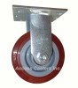 5" x 2" Rigid Plate Caster, Maroon polyurethane on gray polyolefin wheel