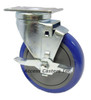 5 inch Swivel Caster with Brake Blue Poly Tread Wheel Top Plate