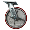 8" Swivel Plate Caster with Brake, Polyurethane on Cast Iron Wheel