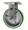 6PCGIR 6" x 2" Rigid Plate Caster, Green Polyurethane on Silver Cast Iron Wheel