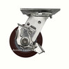4DSSMGSB Four Inch Stainless Steel Swivel Caster with Brake, Maroon on Gray Wheel