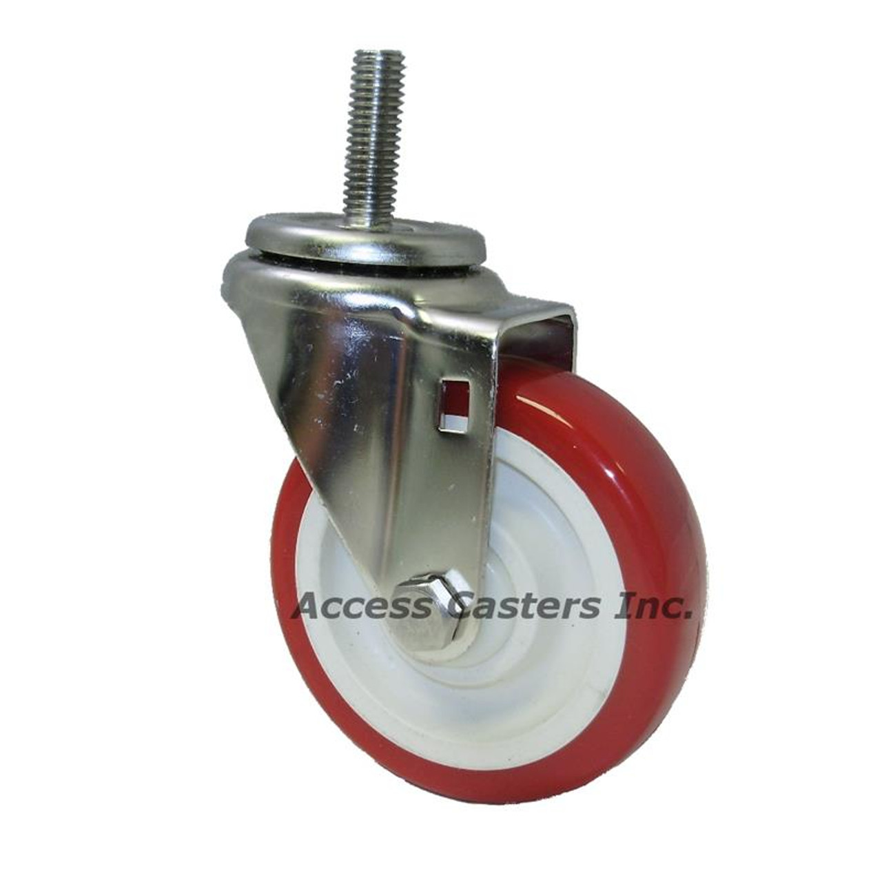 5DXSSPRWS 5" Stainless  Stem Caster, Red on White Poly Wheel