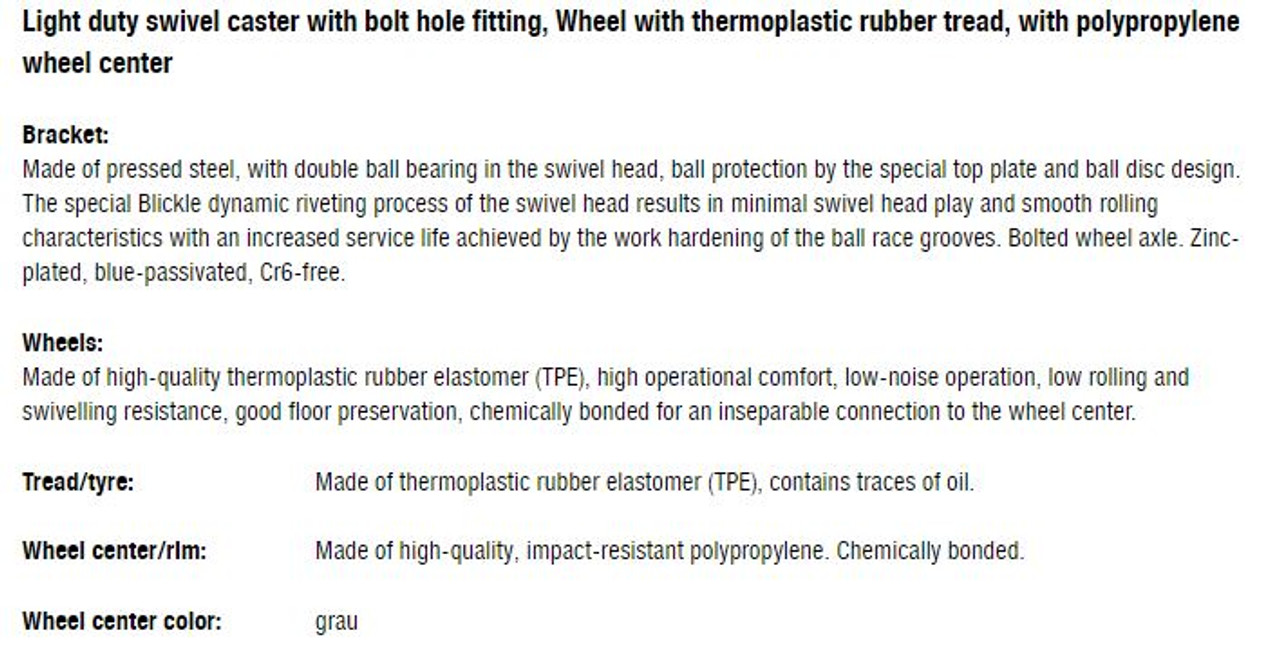 LKRA-TPA 80K-FK Blickle 3" Swivel Caster TPE Wheel Hollow Kingpin Ball Bearing