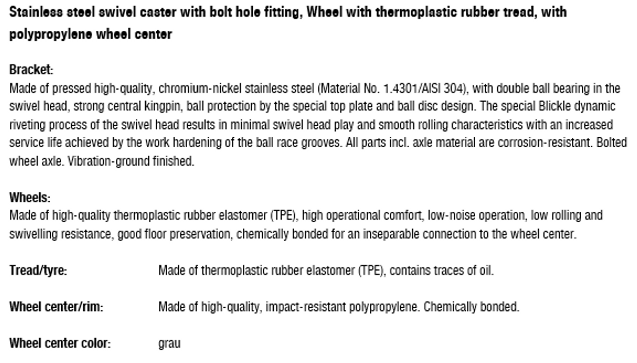 LEXR-TPA 127G Blickle 5" Stainless Steel Swivel Caster TPE Wheel Plate Caster