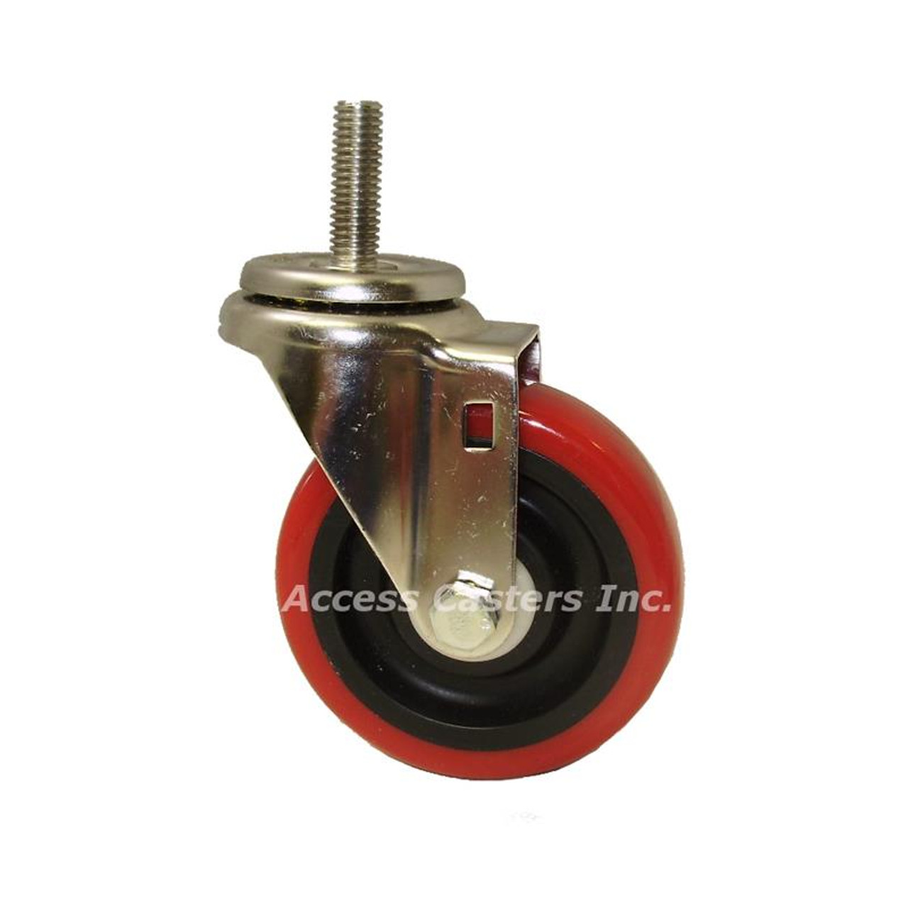 3DXSSPRBS 3" Stainless Stem Caster, Red on Black Poly Wheel