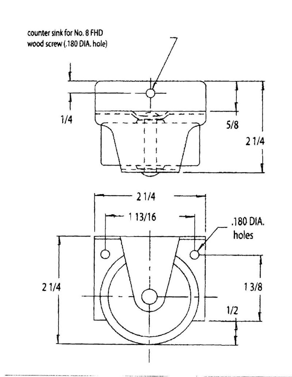 CC-141-2PJ 2" Concealed Caster, Hard Plastic Wheel, 100 lb Capacity