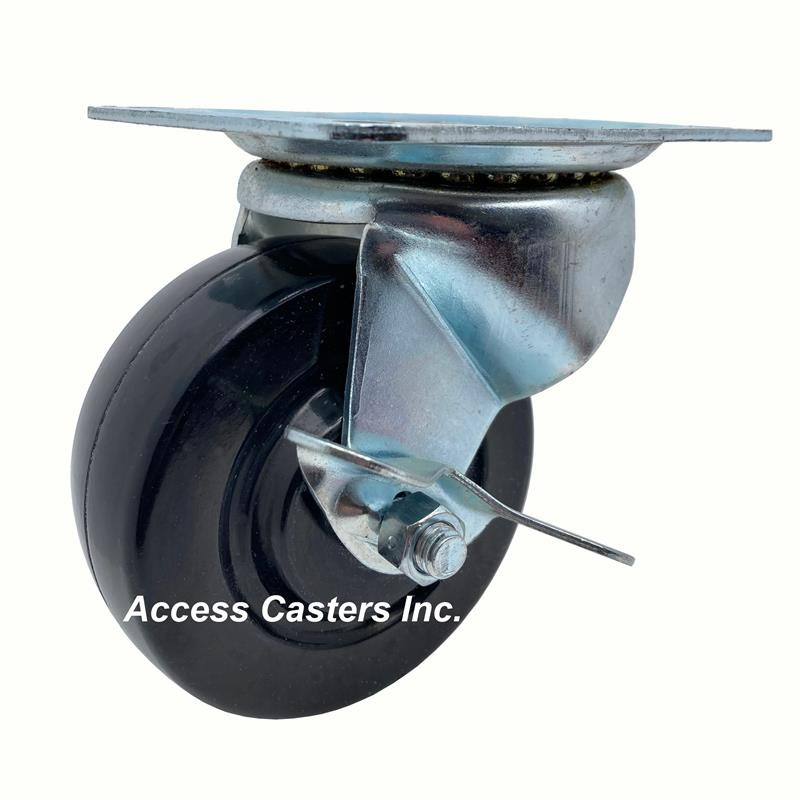 4" General Duty Swivel Caster with Brake. Soft Rubber Wheel