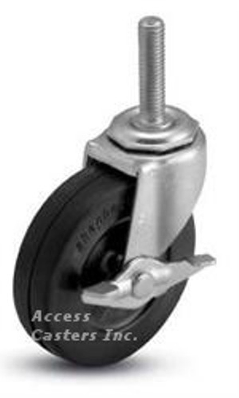 3 inch Threaded Stem Soft Rubber Caster Wheel with Brake