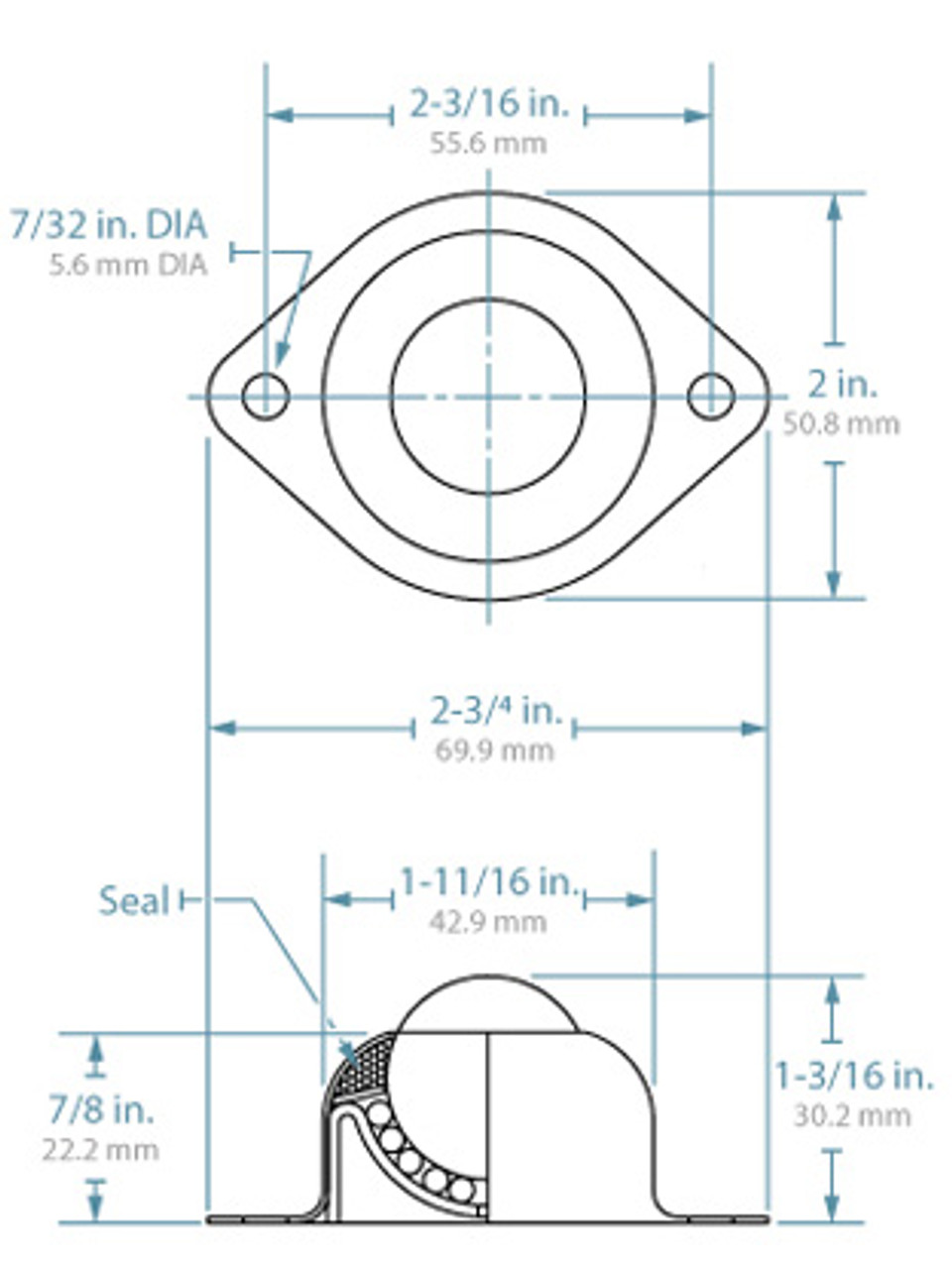 BT-1CS/SS  Flange Mounted Ball Transfer, Stainless Ball